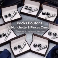 Pack boutons manchette avec pince cravate
