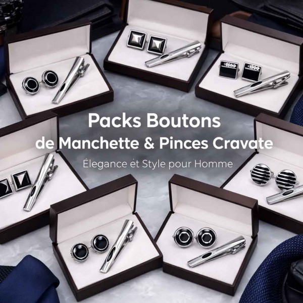Pack boutons manchette avec pince cravate