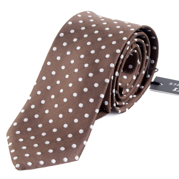 Cravate Marron claire à pois Gris Pour Homme TE-014