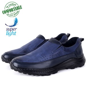 Chaussures Homme en Cuir Bleu – Slip-on Sans Lacets | Semelle EVA Ultra Légère