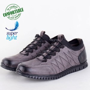 Baskets  100% Cuir extra confortable Gris KW-741G