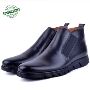 Bottines Pour Homme confortables en Cuir Crust noir LO-655-N