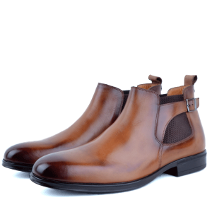 Bottines Pour Homme Confortable100% Cuir Tabac HM-351T