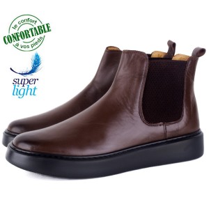 Bottines Pour Homme extra confortable en cuir Marron 963M