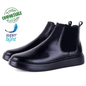 Bottines Pour Homme extra confortable en cuir Noir 963N