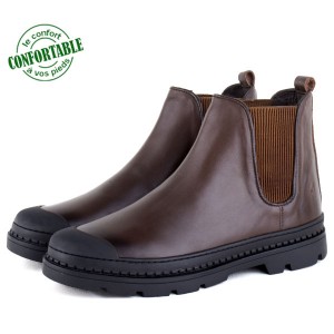 Bottines Pour Homme extra confortable en cuir Marron  KW-541CM