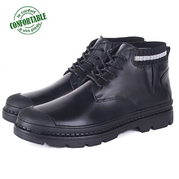 Bottines Chic Pour Homme en cuir noir  KW-754NW