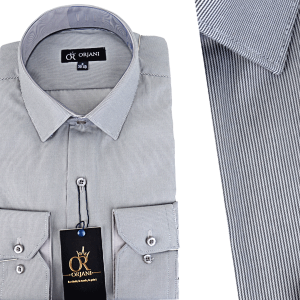 Chemise Pour Homme manches Longues Grise avec Rayures Noires OR-062