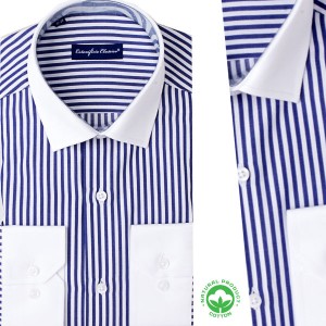 Chemise rayée homme avec col et poignets blancs BN37