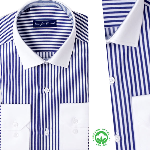 Chemise rayée homme avec col et poignets blancs BN37