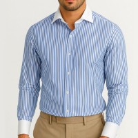Chemise rayée homme avec col et poignets blancs BN25