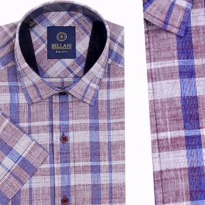 Chemise pour Homme en Lin Demi Manche Bordeaux