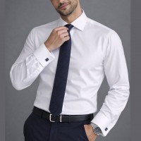 Chemise Homme Classique à Poignets Mousquetaires - Blanc & Bleu Ciel