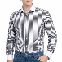 Chemise rayée homme avec col et poignets blancs BN36