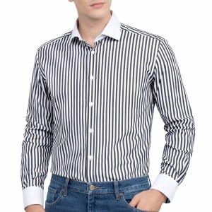 Chemise rayée homme avec col et poignets blancs BN36