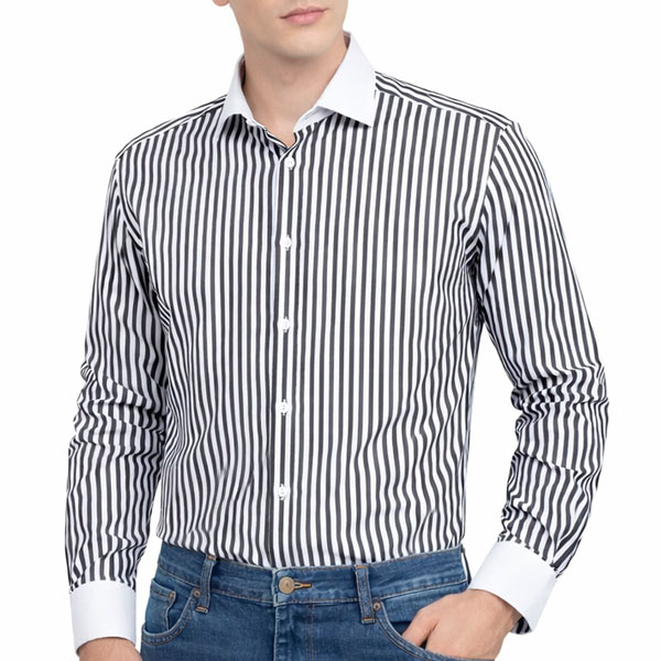 Chemise rayée homme avec col et poignets blancs BN36