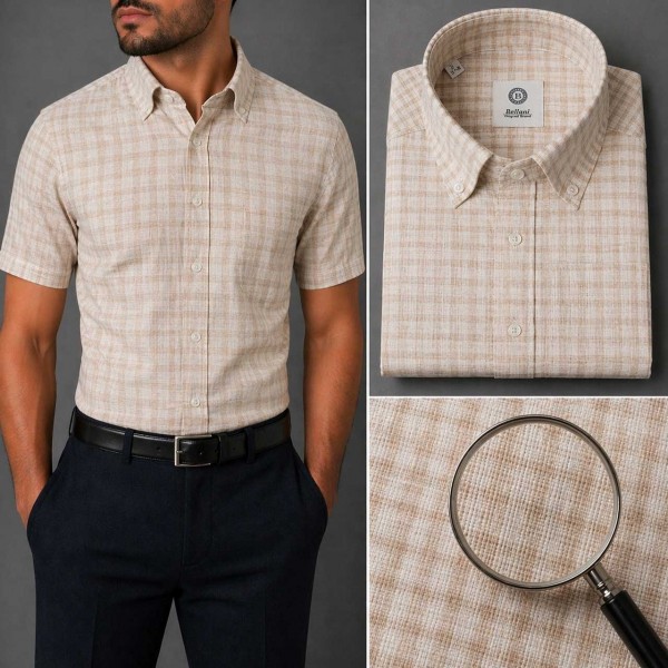 Chemise Homme en Lin à Carreaux – Coupe Moderne, Léger & Respirant B2404