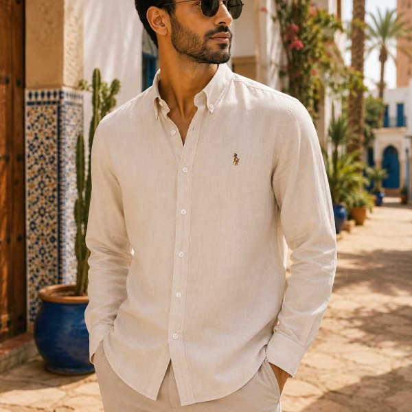 Chemise Homme Beige 100% Coton Chic et Confortable 1006K