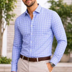 Chemise manches longues homme à carreaux – en coton R0726