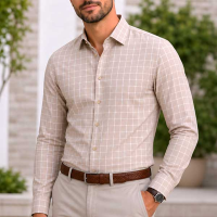 Chemise homme à carreaux en coton sans poche R0826