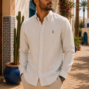 Chemise Homme 100% Coton Rayée – Élégance et Confort au Quotidien 0906K