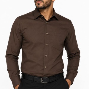 Chemise Homme en Coton – Coupe Élégante – Marron