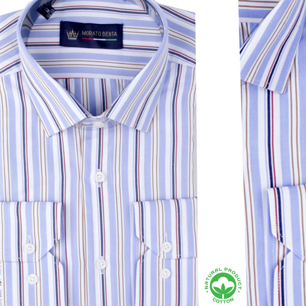 Chemise rayée homme – Tissu poly-coton facile d’entretien R0226