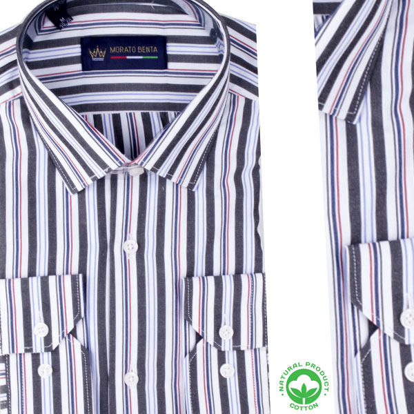 Chemise homme rayée poly-coton – Style professionnel R0326