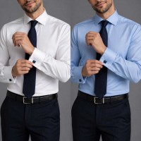 Chemise Homme Classique à Poignets Mousquetaires - Blanc & Bleu Ciel