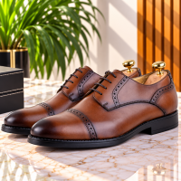 Chaussures Oxford en Cuir Brun, Elégance Raffinée HM-2139T