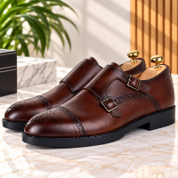 Chaussures Monk en Cuir Marron pour Homme - Élégance Double Boucle