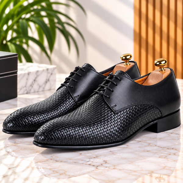 Chaussures de Ville Pour Homme en Cuir Tressé Noir AG-247N