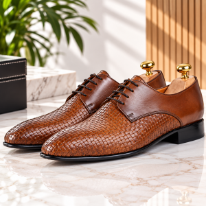 Chaussures de Ville Pour Homme en Cuir Tressé Tabac AG-247T