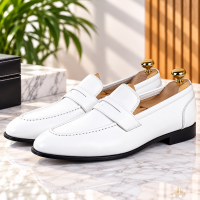 Mocassins Confortables 100% Cuir Blanc AG-B404