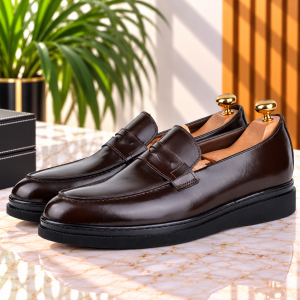 Chaussures Classiques 100% cuir démasquable Marron- Semelle Extra-light LO-095-M