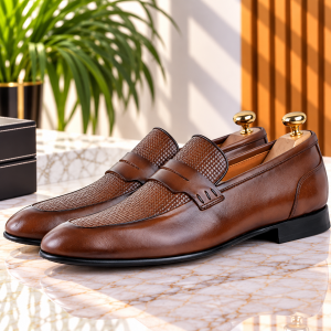 Chaussures de Ville Pour Homme en Cuir Tabac AG-1485T