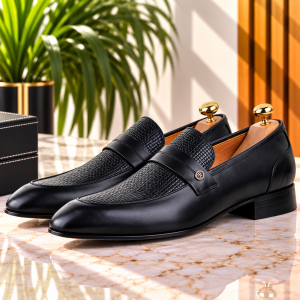 Chaussures de Ville Pour Homme 100% Cuir Noir AG-1437N