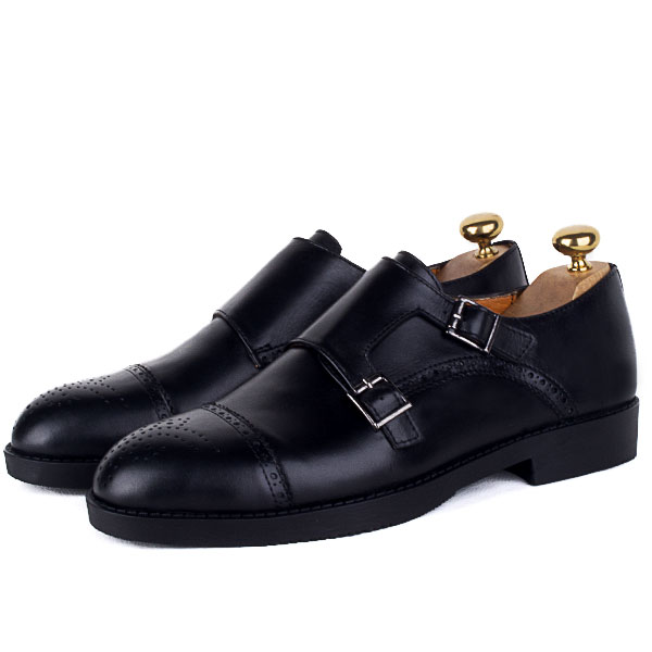 Chaussures Monk en Cuir Noir pour Homme - Élégance Double Boucle