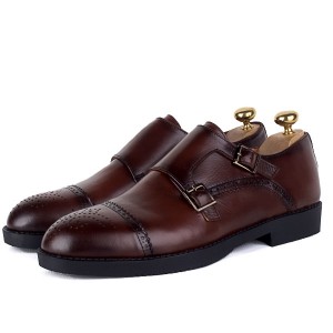 Chaussures Monk en Cuir Marron pour Homme - Élégance Double Boucle