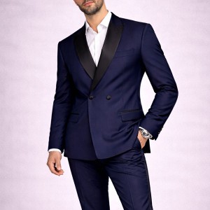 Costume Homme Bleu Marine Col Satin Noir – Smoking Élégant Slim Fit | Mariage & Soirée
