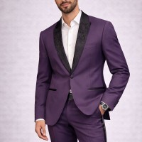 Costume Homme violet Col Satin Noir – Smoking Élégant Slim Fit | Mariage & Soirée