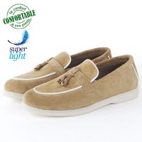 Mocassins pour Femmes Confortable 100% Cuir Daim Beige