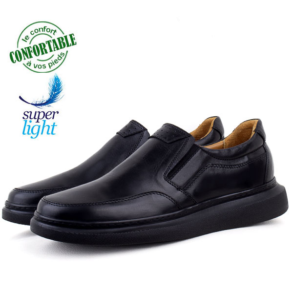 Chaussures Confortables pour Homme 100% Cuir Médical Noir