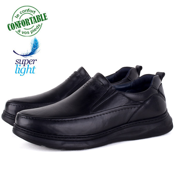 Chaussures Confortables Homme en Cuir Noir - Ultra Légères et Élégantes 333N