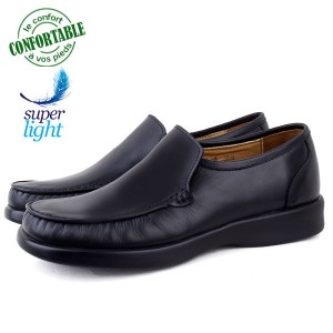Chaussures Confortables pour Homme 100% Cuir Médical Noir LO-507N