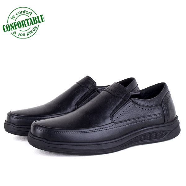 Chaussures Médicale Pour Homme 100% Cuir Noir EXTRA Confortable NJ-3073N