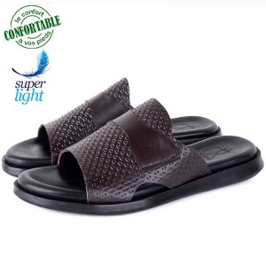 Sandales Homme en Cuir Marron – Légère et Confortable LO006M
