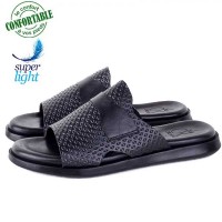 Sandales Homme en Cuir Noir – Légère et Confortable LO006N
