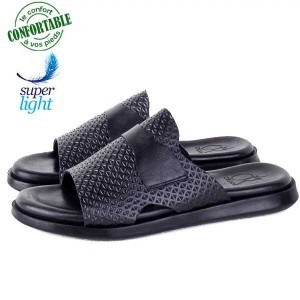 Sandales Homme en Cuir Noir – Légère et Confortable LO006N