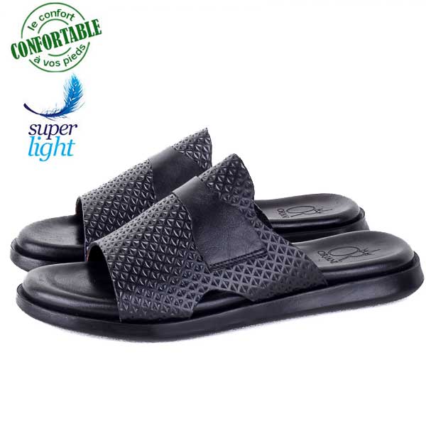 Sandales Homme en Cuir Noir – Légère et Confortable LO006N Sandales Homme en Cuir Noir – Légère et Confortable LO006N